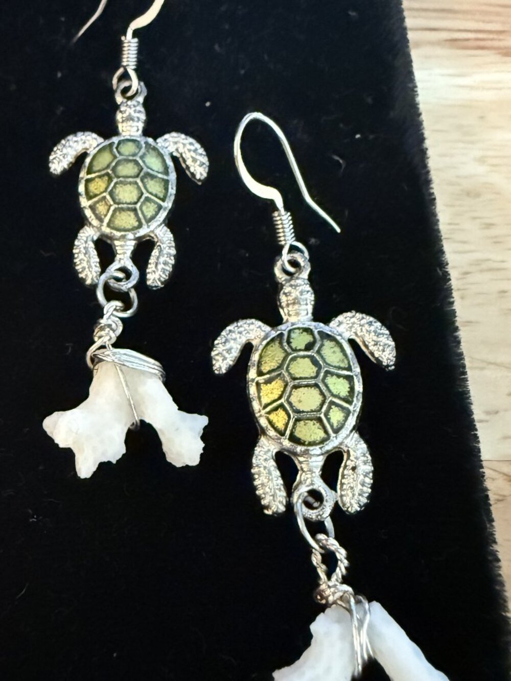 Turtle-Hand Crafted Earrings w Coral